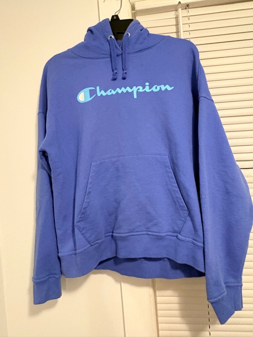 Champion Royal Blue Hoodie with Light Blue Script